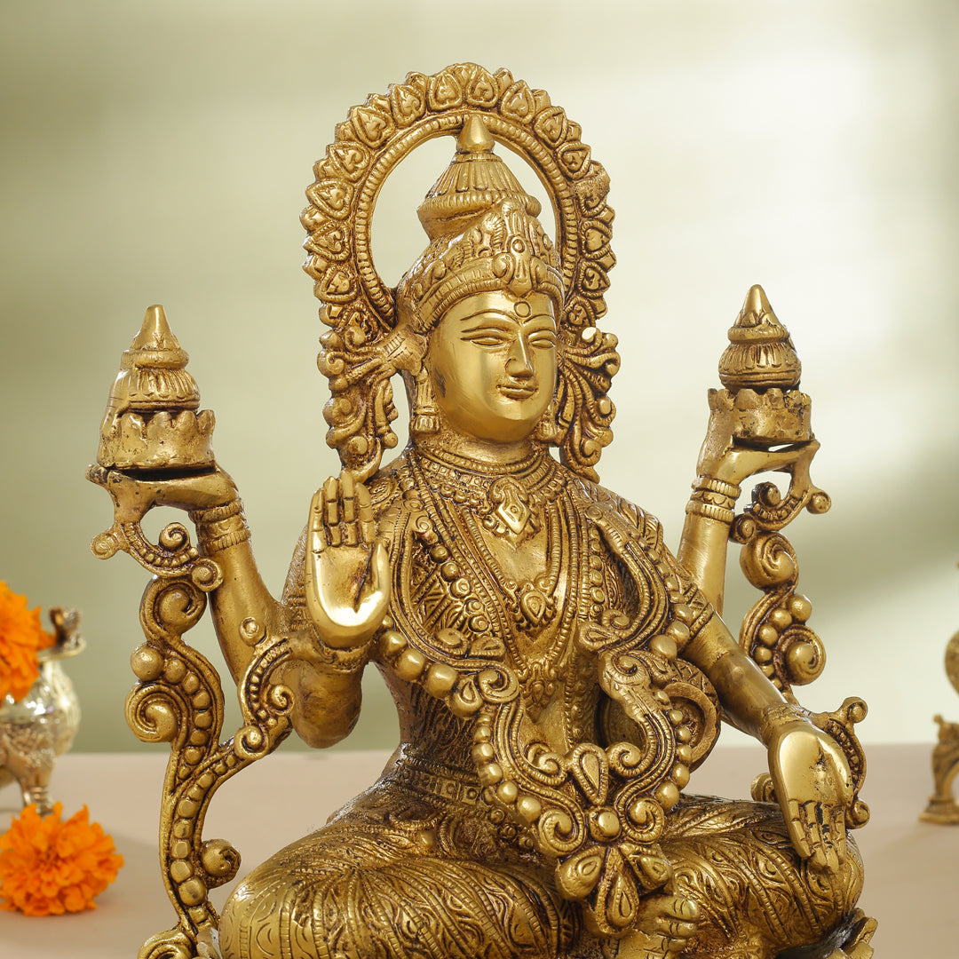 Brass Goddess Lotus Sitting Lakshmi Idol (12 Inch) Vedansh Craft