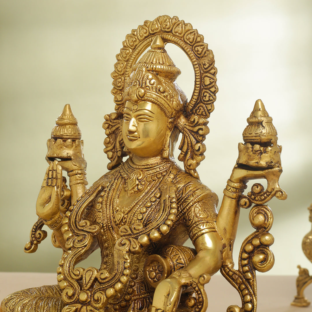 Brass Goddess Lotus Sitting Lakshmi Idol (12 Inch) Vedansh Craft
