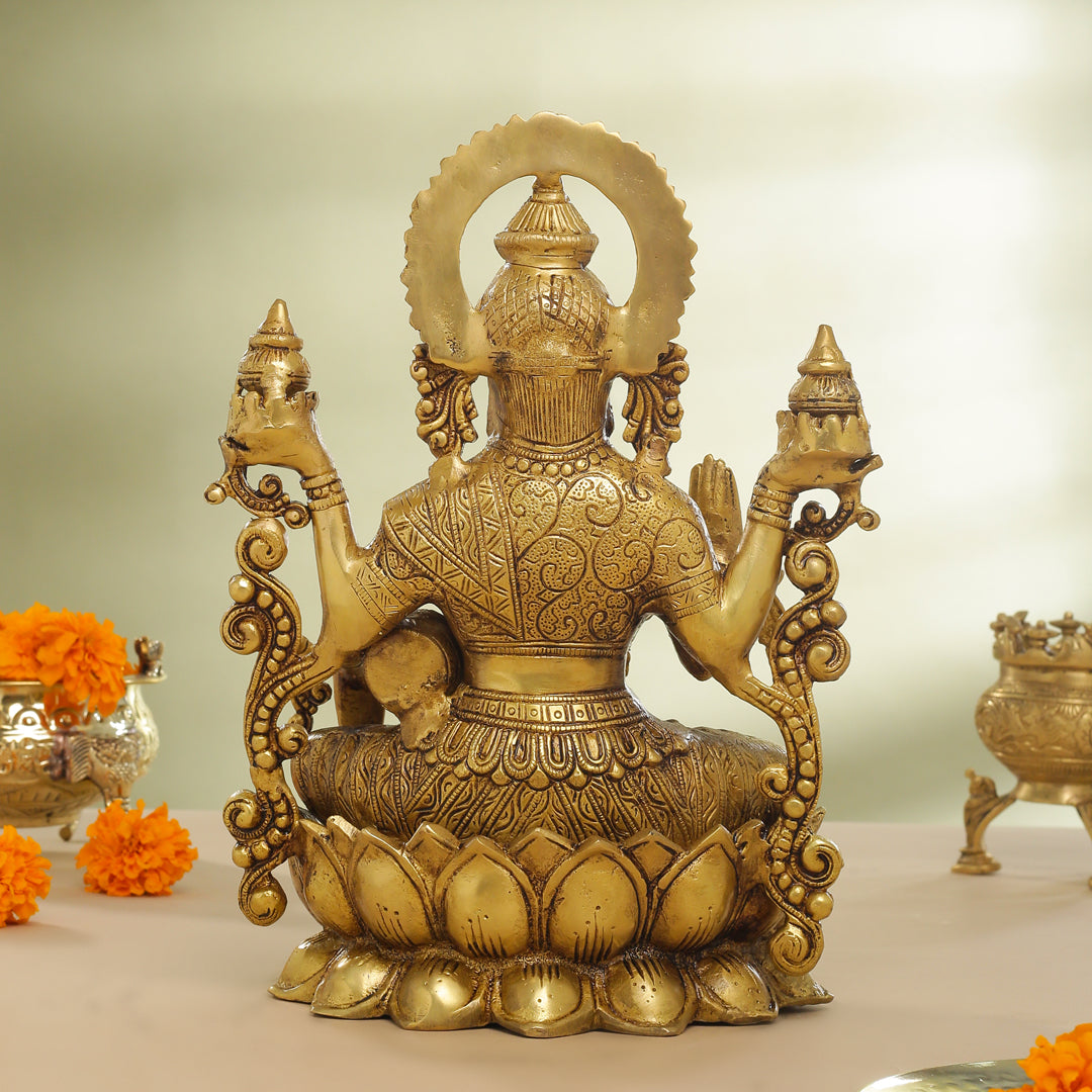 Brass Goddess Lotus Sitting Lakshmi Idol (12 Inch) Vedansh Craft