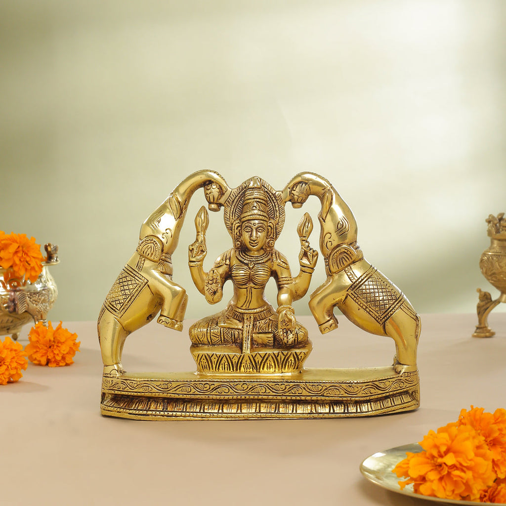 Brass Goddess Sitting Gaja Lakshmi Idol (7.5 Inch) Vedansh Craft