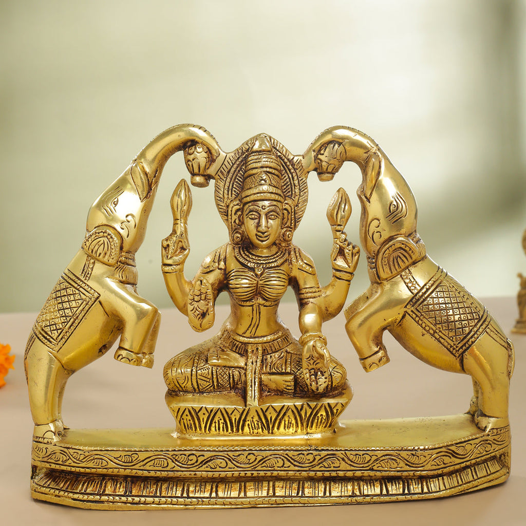 Brass Goddess Sitting Gaja Lakshmi Idol (7.5 Inch) Vedansh Craft
