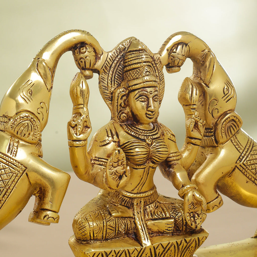 Brass Goddess Sitting Gaja Lakshmi Idol (7.5 Inch) Vedansh Craft