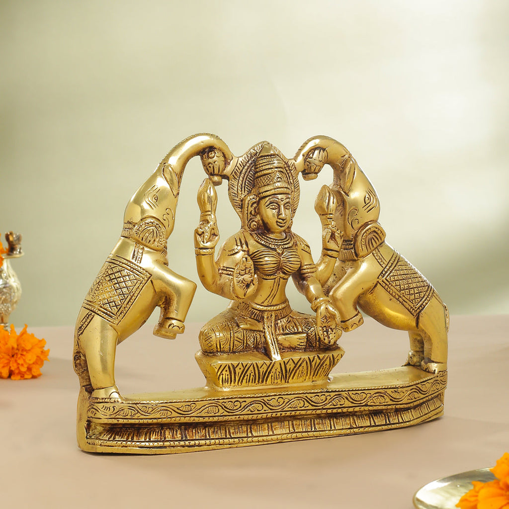 Brass Goddess Sitting Gaja Lakshmi Idol (7.5 Inch) Vedansh Craft