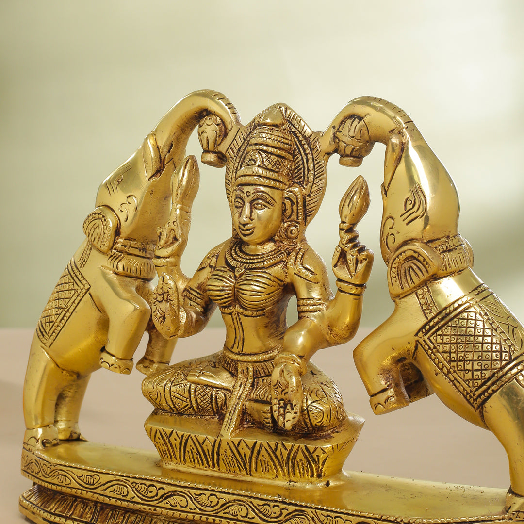 Brass Goddess Sitting Gaja Lakshmi Idol (7.5 Inch) Vedansh Craft