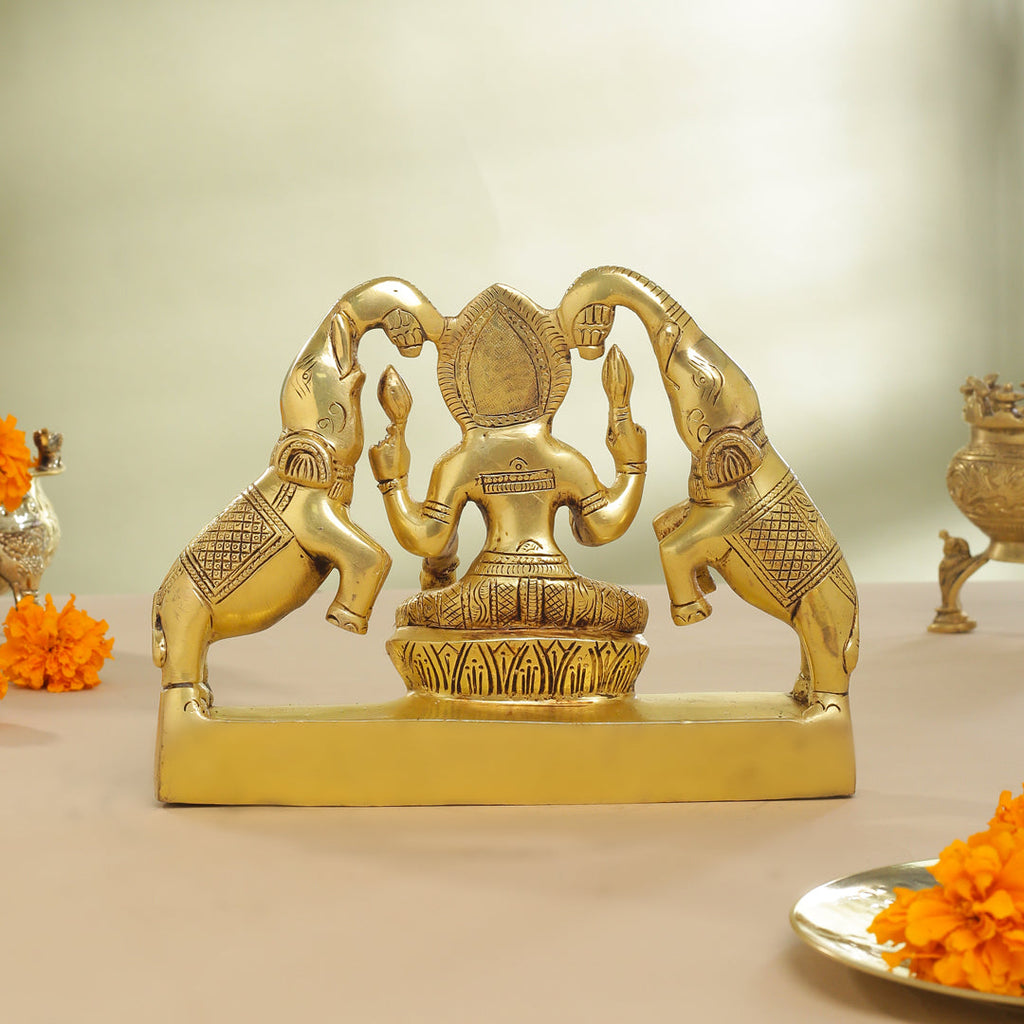 Brass Goddess Sitting Gaja Lakshmi Idol (7.5 Inch) Vedansh Craft