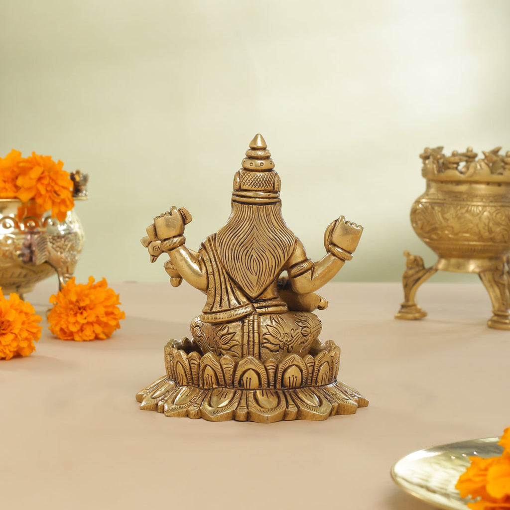 Brass Superfine Lotus Goddess Sitting Saraswati Idol (5.5 Inch) Vedansh Craft