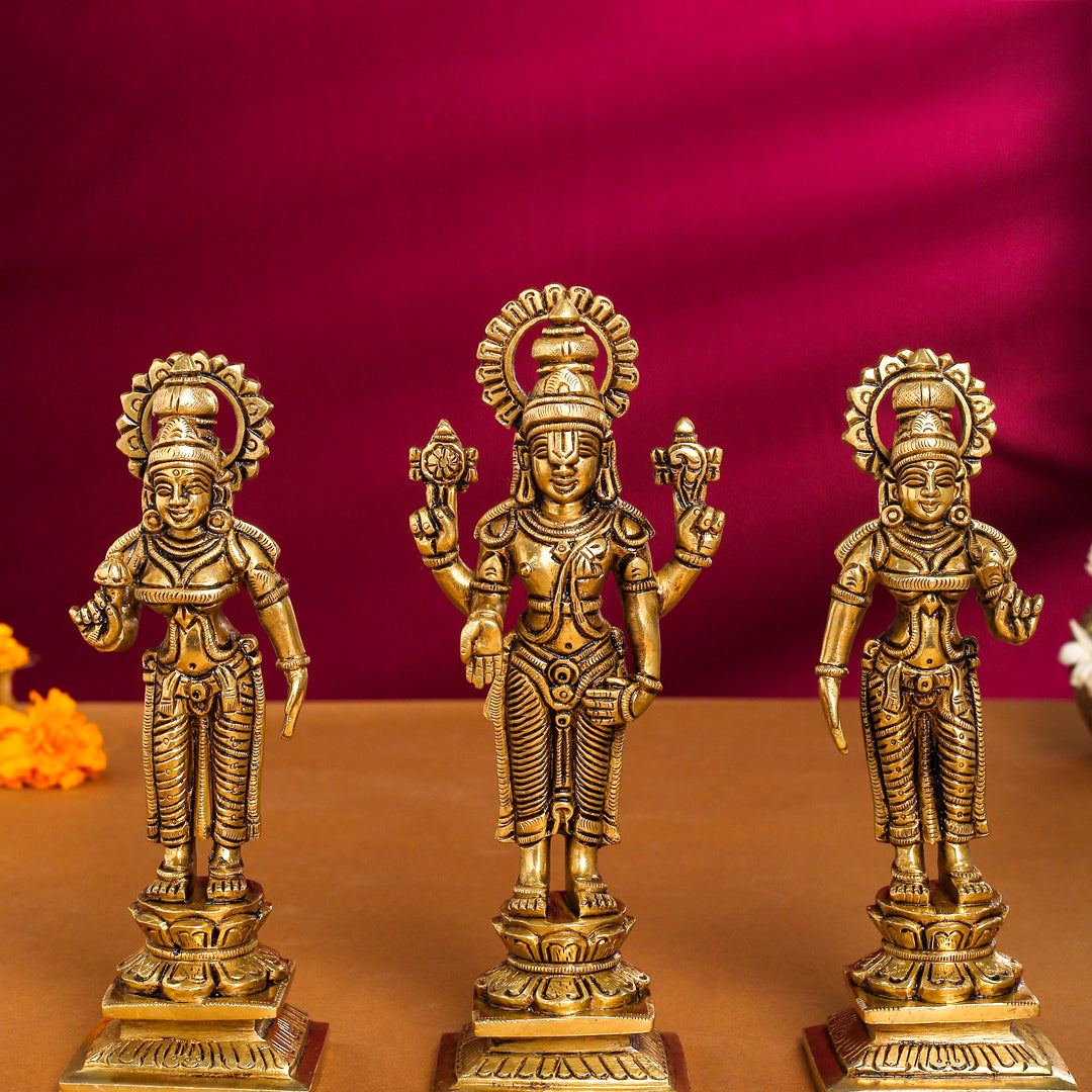 Brass Superfine Lord Balaji With Sri Devi And Bhudevi Idols Set Vedansh Craft