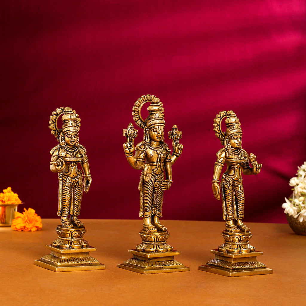 Brass Superfine Lord Balaji With Sri Devi And Bhudevi Idols Set Vedansh Craft