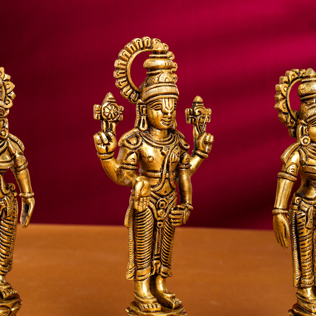 Brass Superfine Lord Balaji With Sri Devi And Bhudevi Idols Set Vedansh Craft