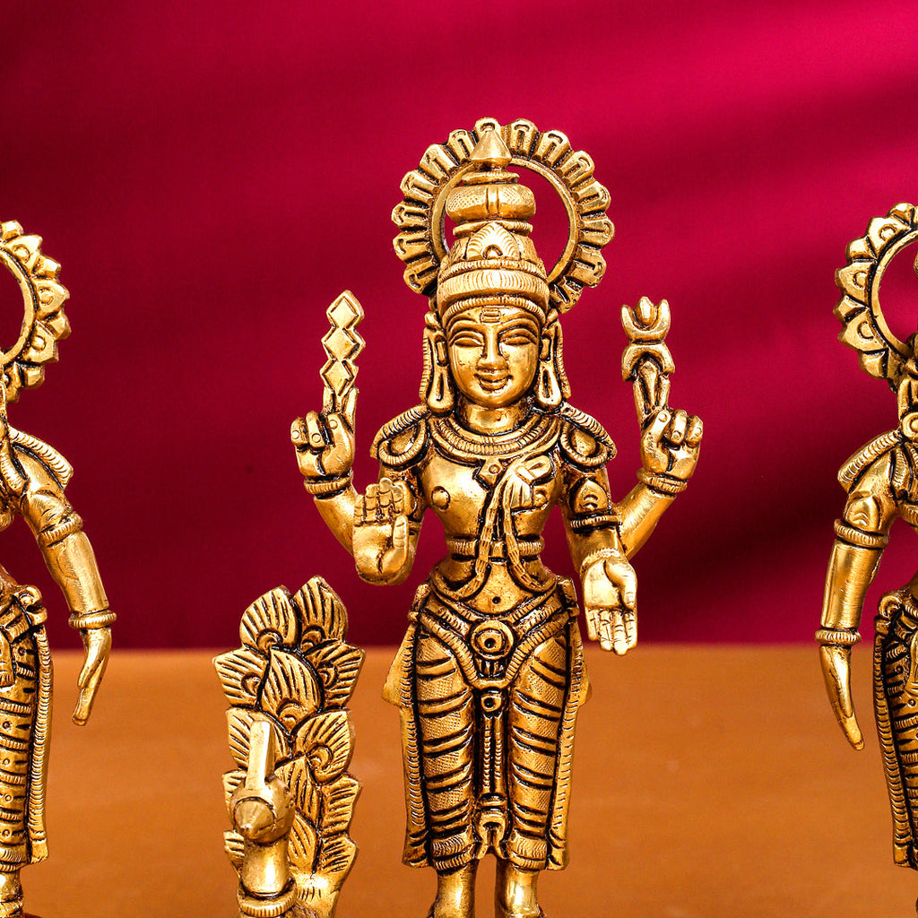 Brass Superfine Standing Lord Murugan With Devasena And Valli Idols Vedansh Craft