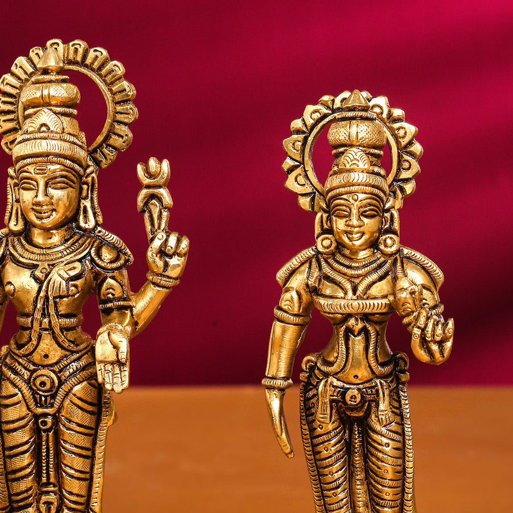 Brass Superfine Standing Lord Murugan With Devasena And Valli Idols Vedansh Craft