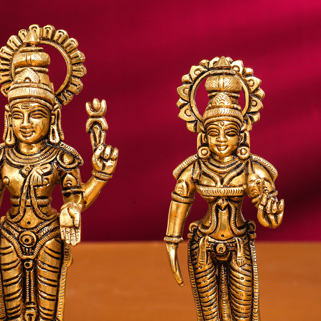 Brass Superfine Standing Lord Murugan With Devasena And Valli Idols Vedansh Craft