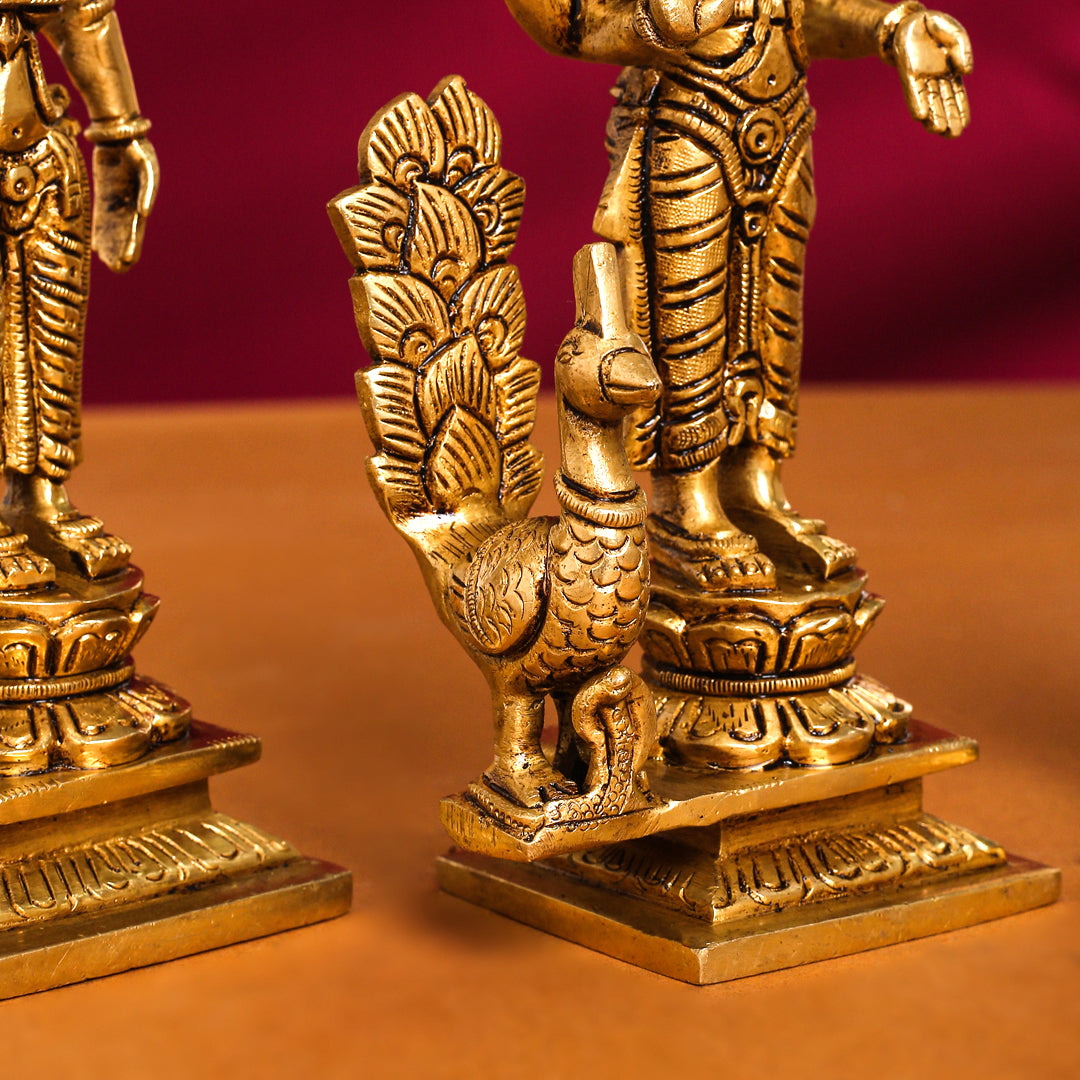 Brass Superfine Standing Lord Murugan With Devasena And Valli Idols Vedansh Craft
