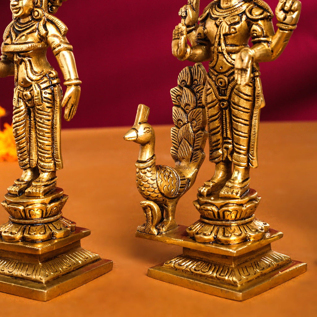Brass Superfine Standing Lord Murugan With Devasena And Valli Idols Vedansh Craft
