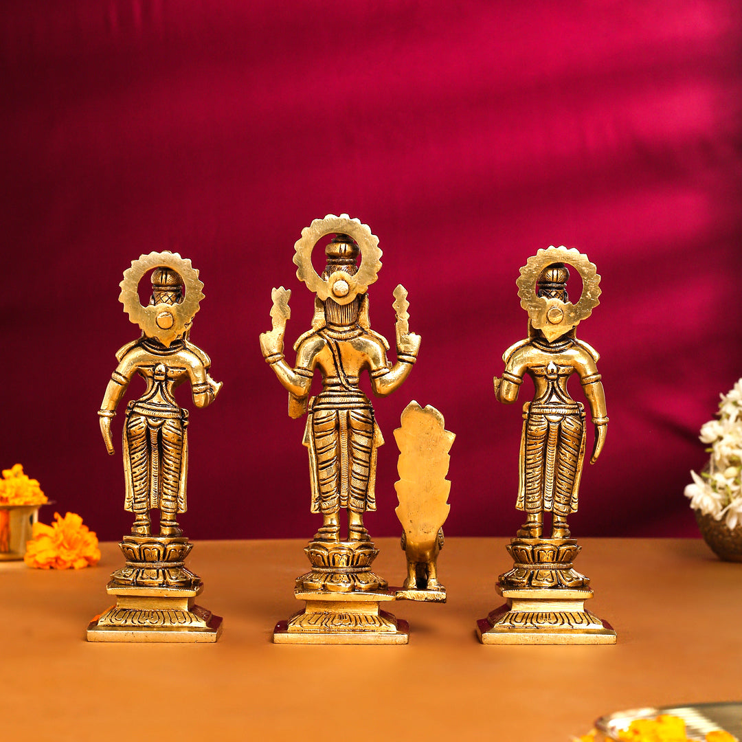 Brass Superfine Standing Lord Murugan With Devasena And Valli Idols Vedansh Craft