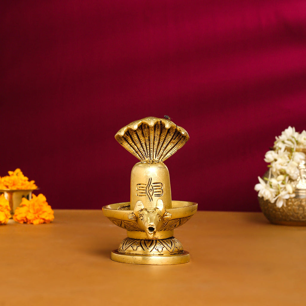 Brass Nandi Shivling/Shivlingam Idol (5 Inch) Vedansh Craft