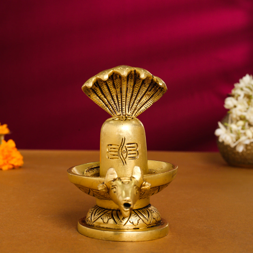 Brass Nandi Shivling/Shivlingam Idol (5 Inch) Vedansh Craft