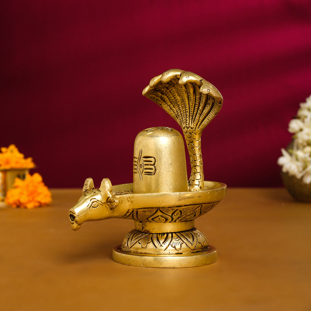 Brass Nandi Shivling/Shivlingam Idol (5 Inch) Vedansh Craft