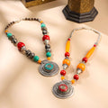 Resin Boho Orange Bead Necklaces with Tribal Silver Pendants Vedansh Craft