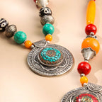 Resin Boho Orange Bead Necklaces with Tribal Silver Pendants Vedansh Craft
