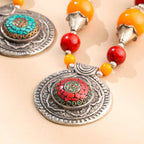 Resin Boho Orange Bead Necklaces with Tribal Silver Pendants Vedansh Craft