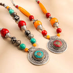 Resin Boho Orange Bead Necklaces with Tribal Silver Pendants Vedansh Craft