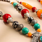 Resin Boho Orange Bead Necklaces with Tribal Silver Pendants Vedansh Craft