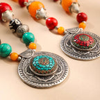 Resin Boho Orange Bead Necklaces with Tribal Silver Pendants Vedansh Craft