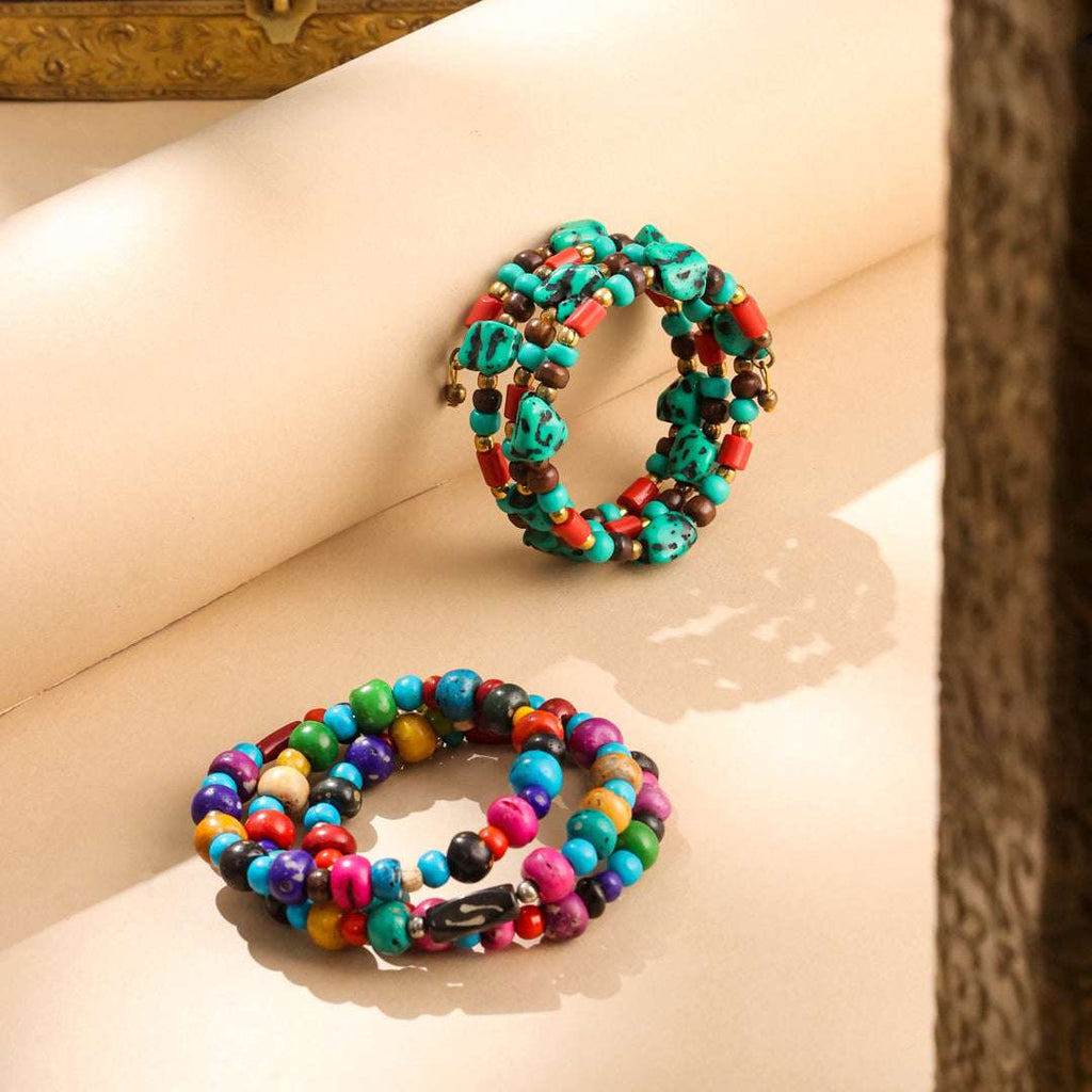 Resin Colorful Beaded Coil Bracelets – Handcrafted Boho Style Vedansh Craft