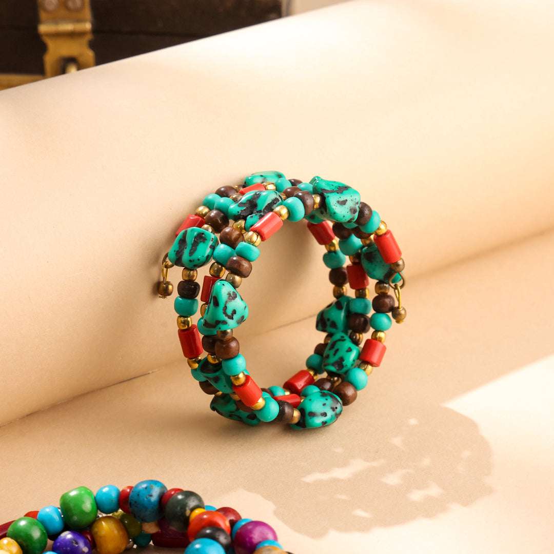 Resin Colorful Beaded Coil Bracelets – Handcrafted Boho Style Vedansh Craft