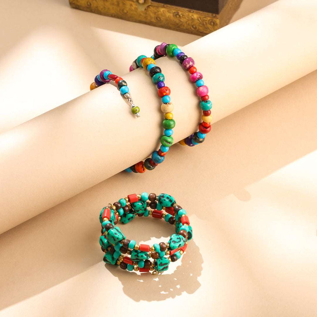 Resin Colorful Beaded Coil Bracelets – Handcrafted Boho Style Vedansh Craft
