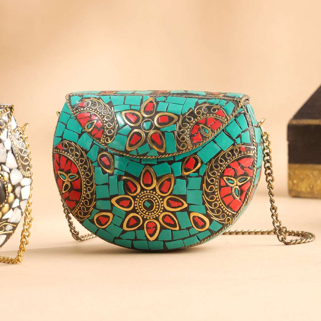 Brass Handcrafted Mosaic Sling Bags – Vintage Boho Clutch (4.5 Inch) Vedansh Craft