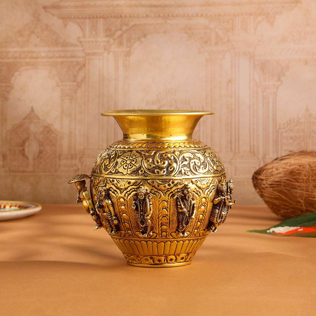 Brass Ashtalakshmi And Dashavatara Kodam / Kalash Vedansh Craft