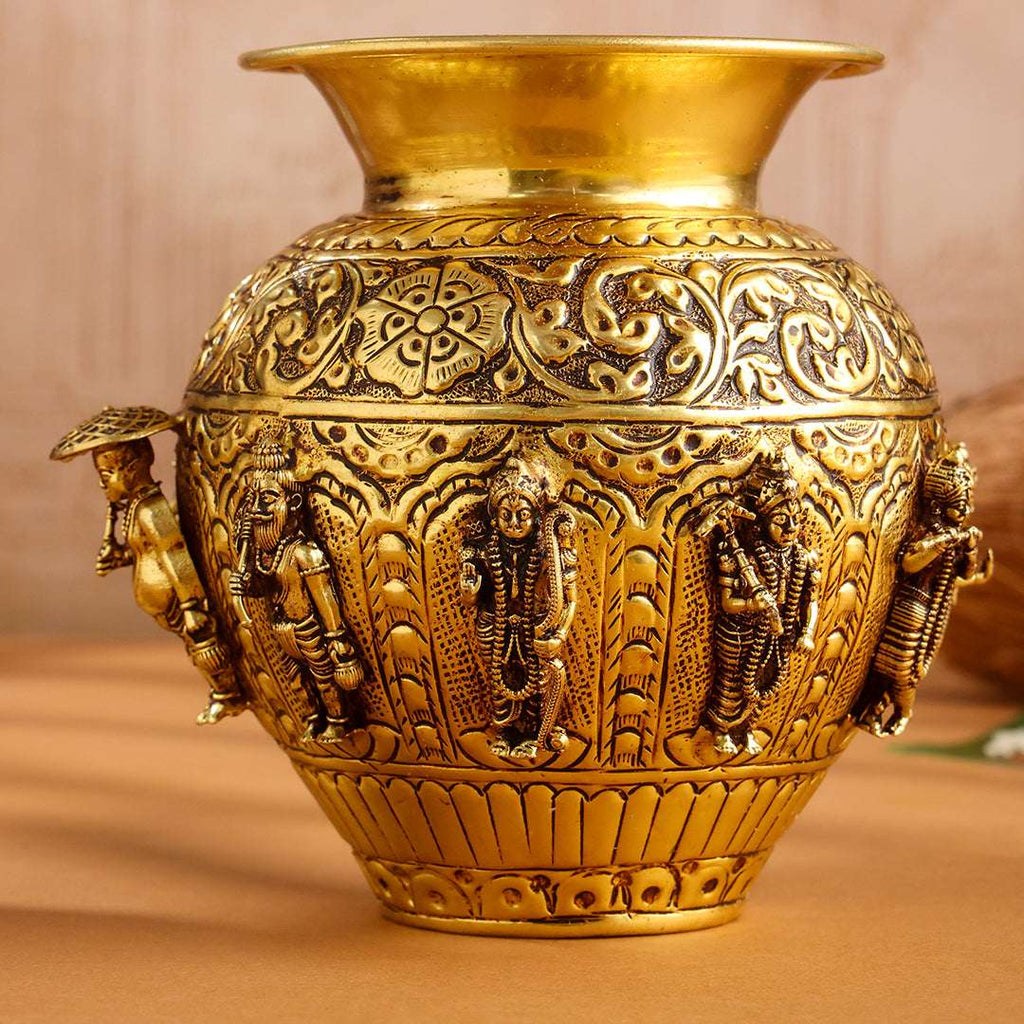 Brass Ashtalakshmi And Dashavatara Kodam / Kalash Vedansh Craft