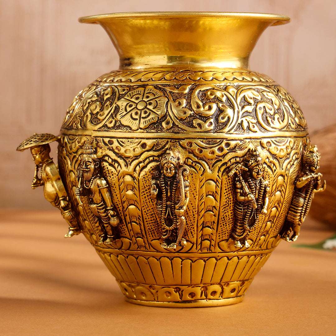 Brass Ashtalakshmi And Dashavatara Kodam / Kalash Vedansh Craft