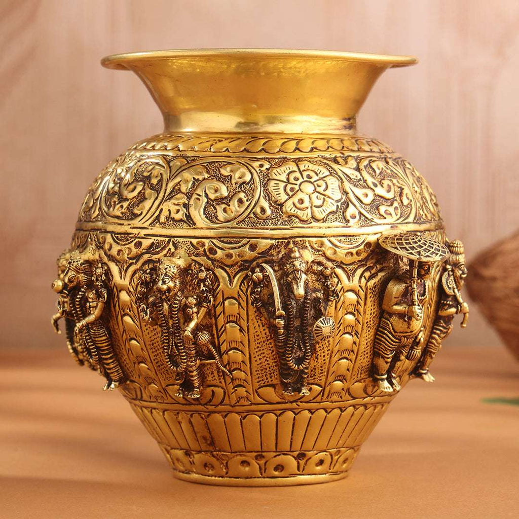 Brass Ashtalakshmi And Dashavatara Kodam / Kalash Vedansh Craft