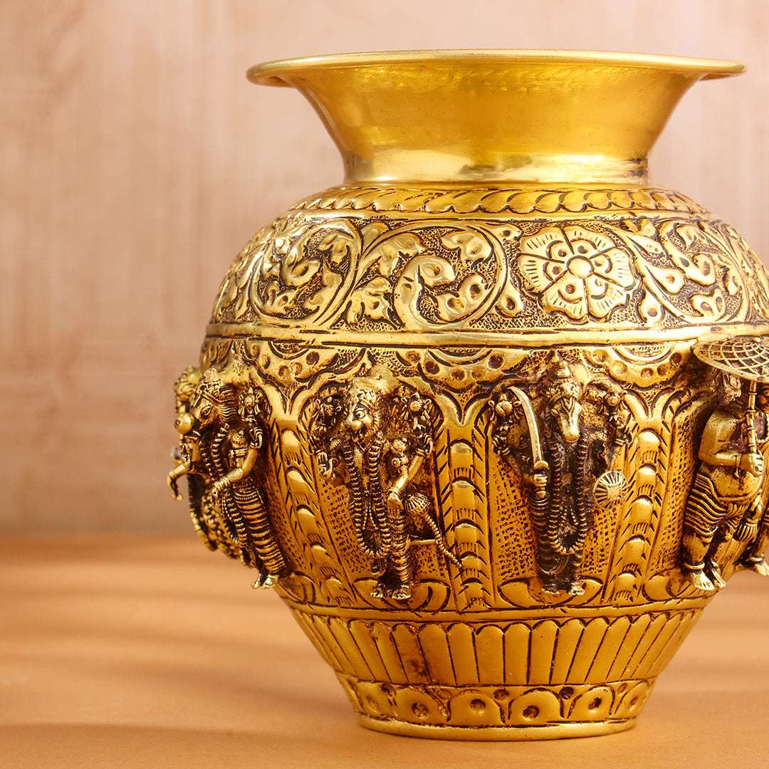 Brass Ashtalakshmi And Dashavatara Kodam / Kalash Vedansh Craft