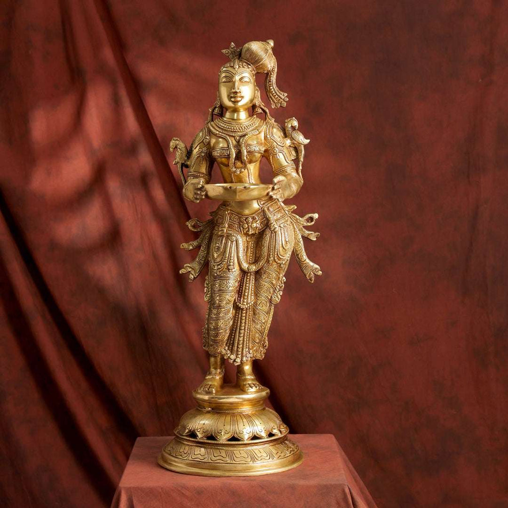 Brass Standing Deep lakshmi Idol – Traditional Diya Holder for Prosperity and Light (30 Inch)