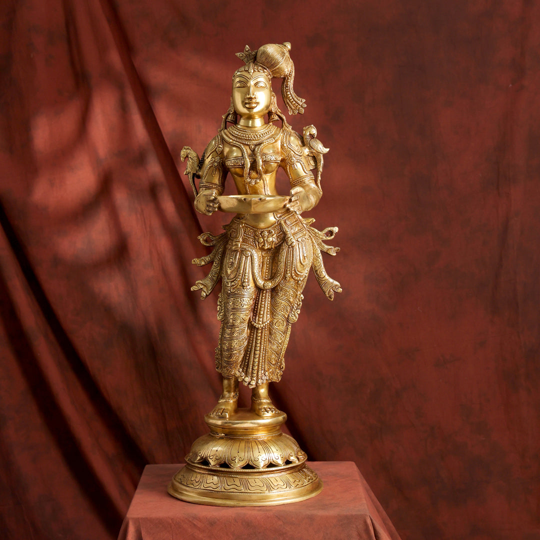 Brass Standing Deep lakshmi Idol – Traditional Diya Holder for Prosperity and Light (30 Inch) Vedansh Craft