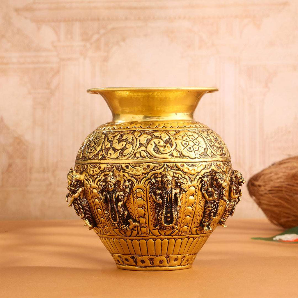 Brass Ashtalakshmi And Dashavatara Kodam / Kalash Vedansh Craft