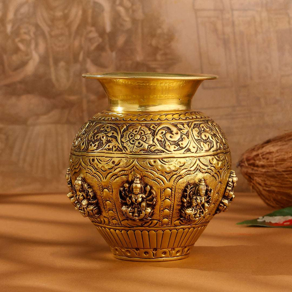Brass Ashtalakshmi And Dashavatara Kodam / Kalash Vedansh Craft