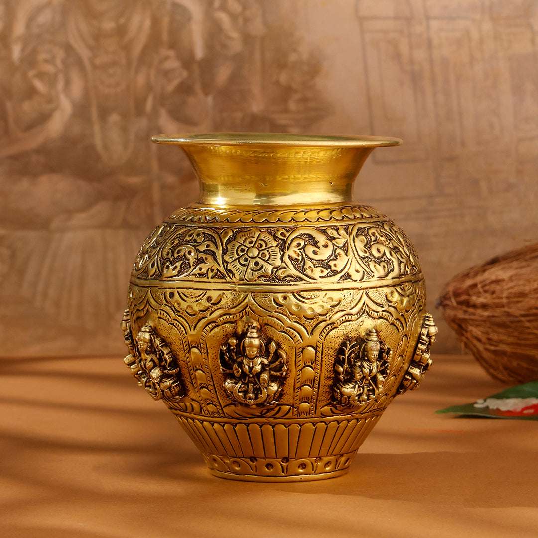 Brass Ashtalakshmi And Dashavatara Kodam / Kalash Vedansh Craft