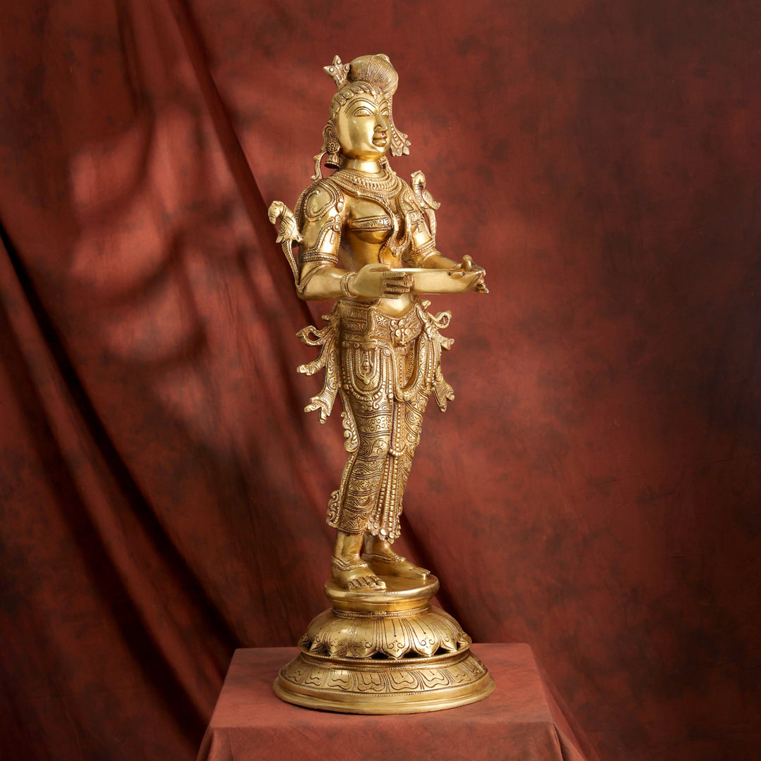 Brass Standing Deep lakshmi Idol – Traditional Diya Holder for Prosperity and Light (30 Inch) Vedansh Craft