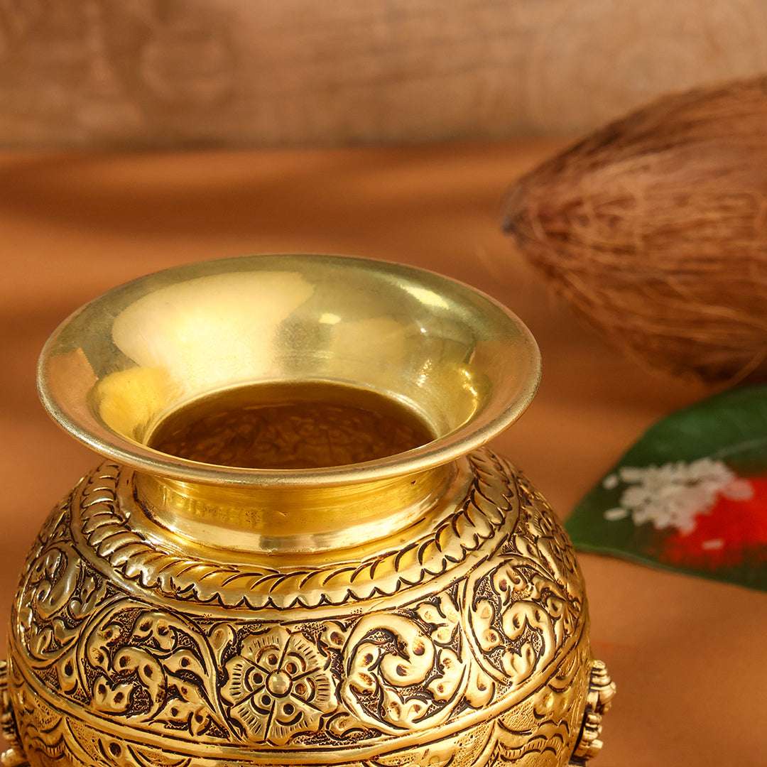 Brass Ashtalakshmi And Dashavatara Kodam / Kalash Vedansh Craft