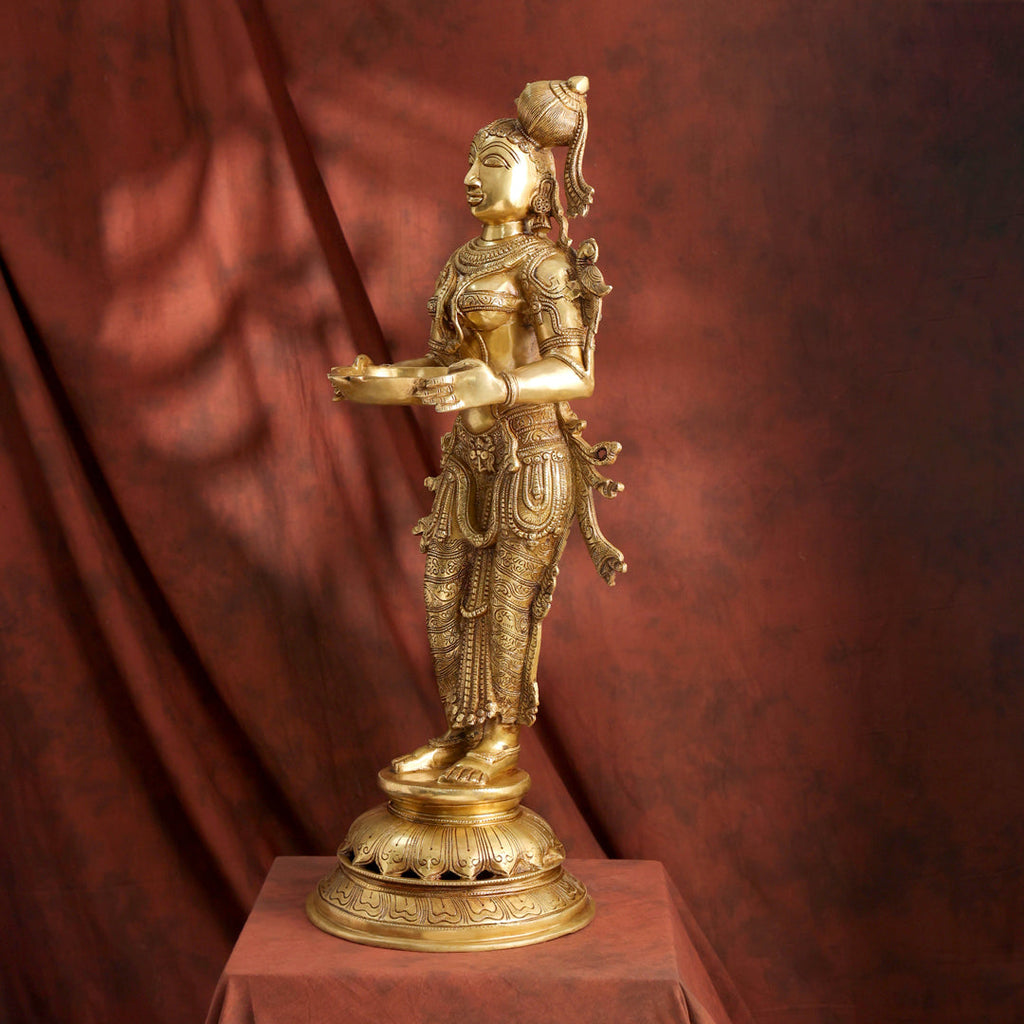Brass Standing Deep lakshmi Idol – Traditional Diya Holder for Prosperity and Light (30 Inch) Vedansh Craft
