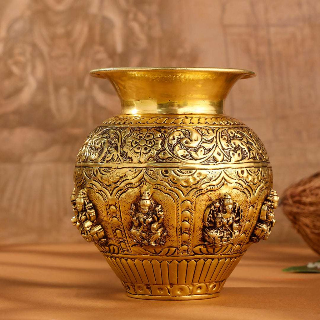 Brass Ashtalakshmi And Dashavatara Kodam / Kalash Vedansh Craft