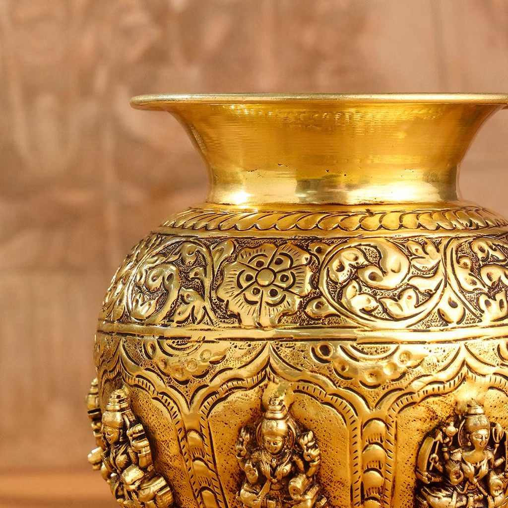 Brass Ashtalakshmi And Dashavatara Kodam / Kalash Vedansh Craft