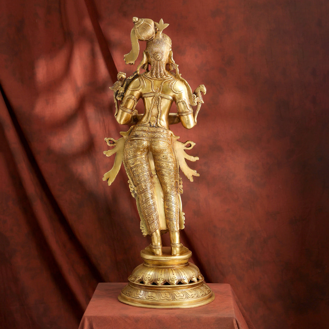 Brass Standing Deep lakshmi Idol – Traditional Diya Holder for Prosperity and Light (30 Inch) Vedansh Craft