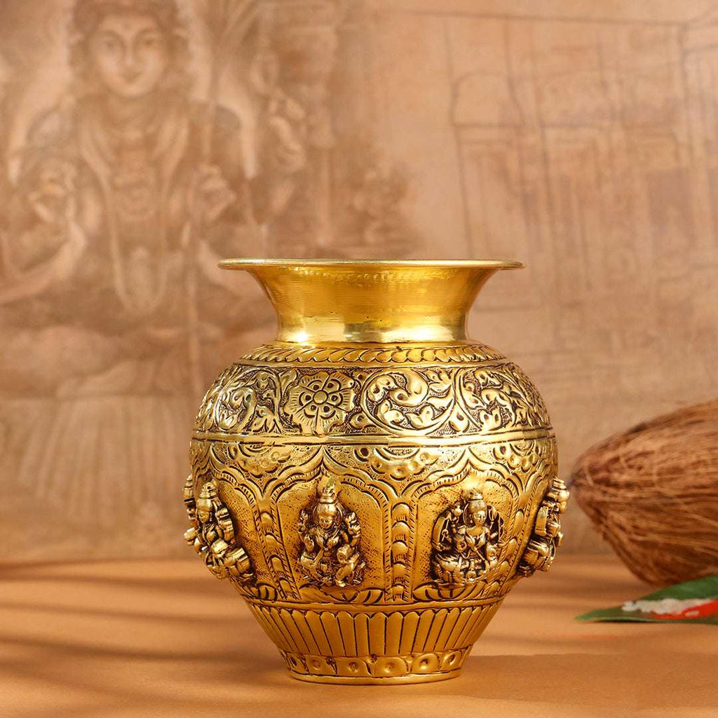 Brass Ashtalakshmi And Dashavatara Kodam / Kalash Vedansh Craft