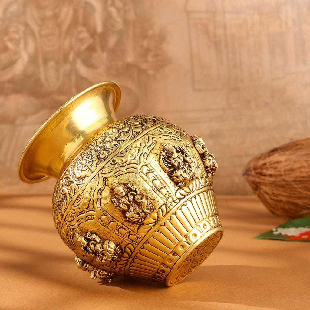 Brass Ashtalakshmi And Dashavatara Kodam / Kalash Vedansh Craft